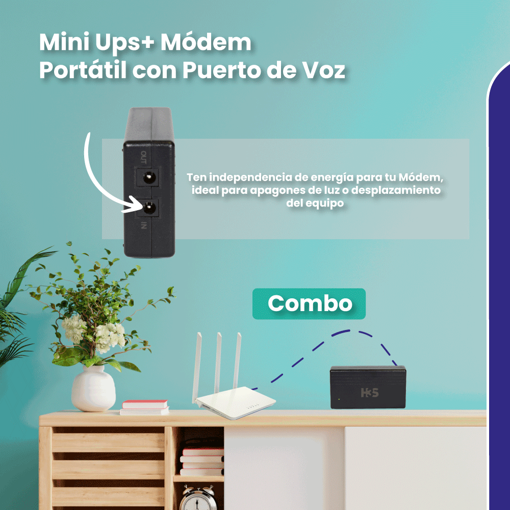 Combo Módem Portátil con Puerto de Voz + Batería Externa Portátil Mini UPS