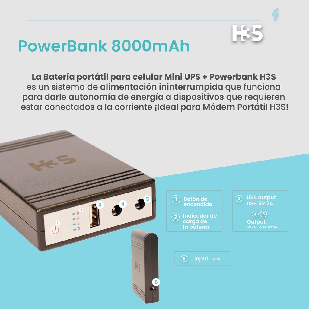 Batería portátil para celular Mini UPS + Powerbank